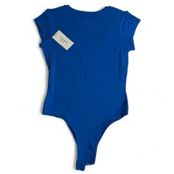 Calvin Klein Jeans Women's Cap-Sleeve V-Neck Bodysuit - Blue, Size XS, NWT - Picture 2 of 12